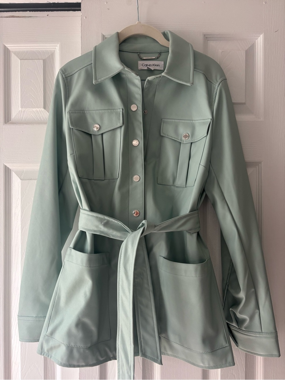 Calvin Klein Pastel Teal Leather Jacket